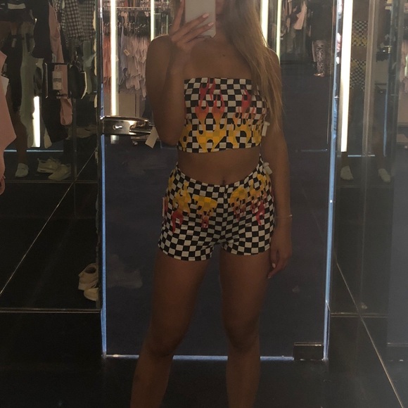 Tops - Festival race car checkered flame set costume